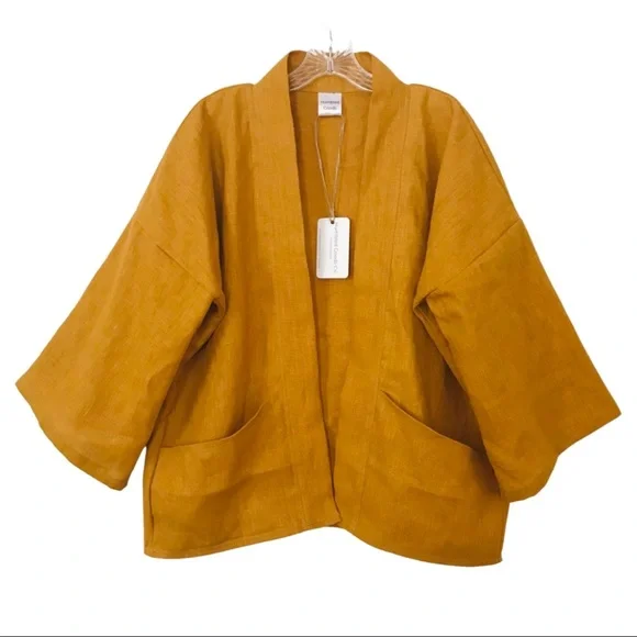 Gold Linen Kimono, Golden Yellow - Picture 1 of 8